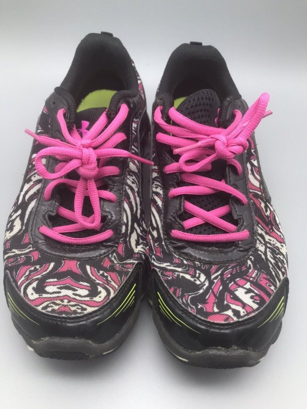 Under Armour Micro G Girls 5.5Y Running Shoes Black Pink Graphic Sneakers